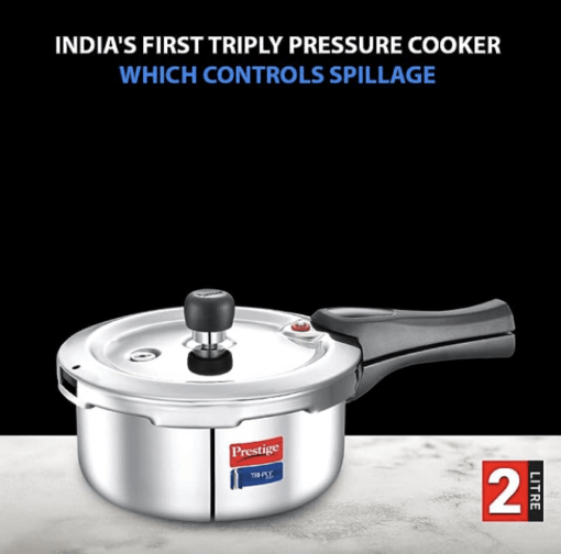 Prestige Svachh Triply Outer Lid Pressure Cooker with Unique Deep Lid for Spillage Control, 2 Litre, Silver, 304 Stainless Steel Inner Surface, Thick Gauge Aluminium - Image 2